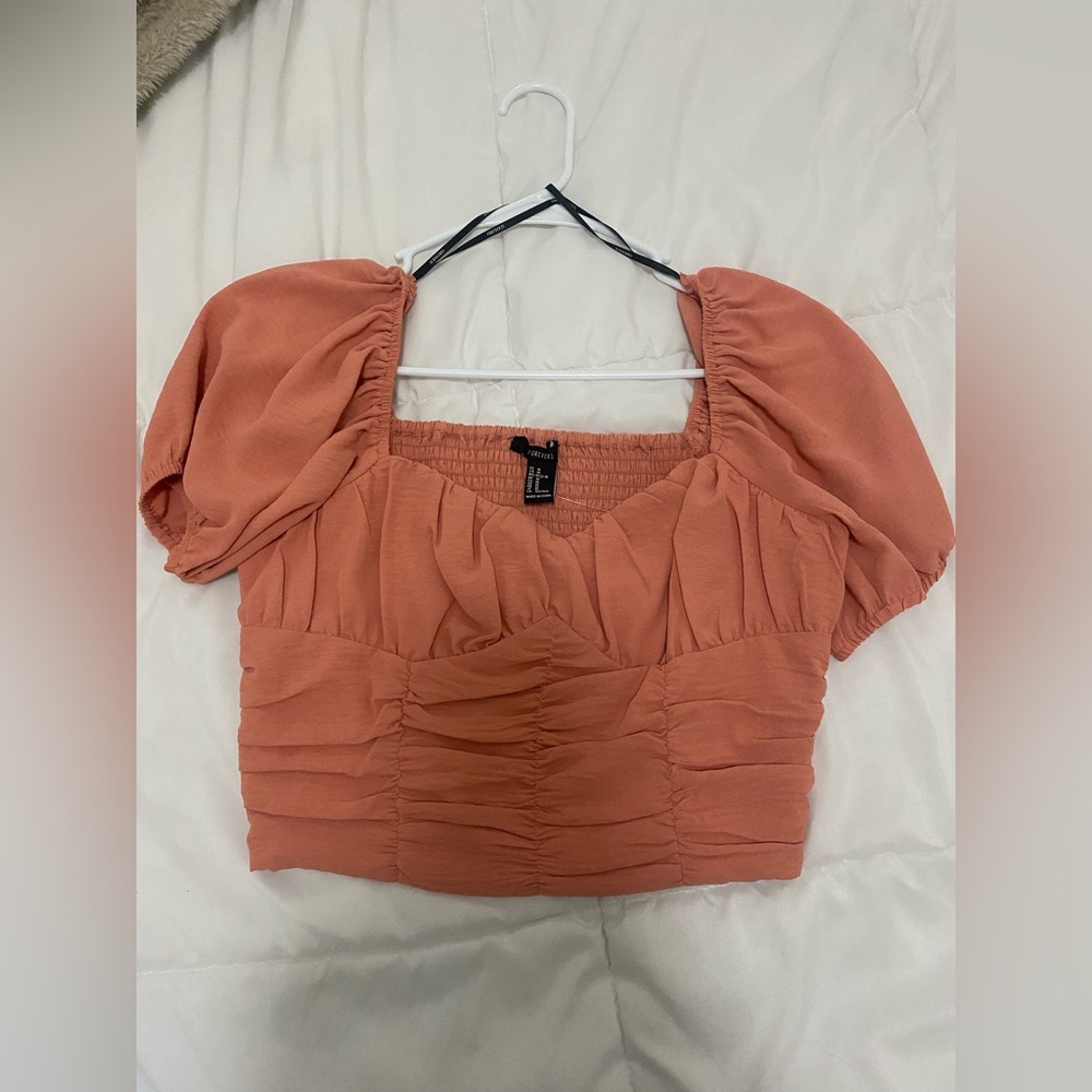 Forever 21 Women's Orange Puff Sleeve Blouse
